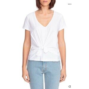 NWT Sezane Domingo Size Large White Cotton Tie Knot T-shirt MSRP $135 New
